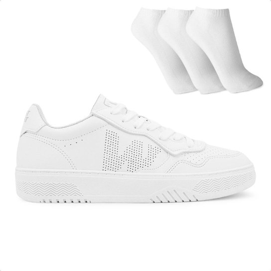 Sapatênis West Coast Casual Masculino + 3 Pares de Meias - Branco Menor preço em Sapatênis West Coast Casual Masculino + 3 Pares de Meias - Branco
