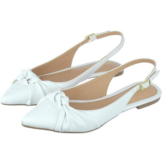 Sapatilha Feminina Aberta Donatella Shoes Slingback Rasteira Mule Nó - Branco Menor preço em Sapatilha Feminina Aberta Donatella Shoes Slingback Rasteira Mule Nó - Branco