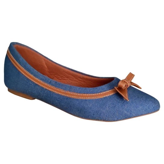Sapatilha Feminina Iara Couto Bico Fino Laço Jeans
