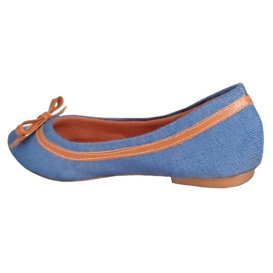 Sapatilha Feminina Iara Couto Bico Fino Laço Jeans