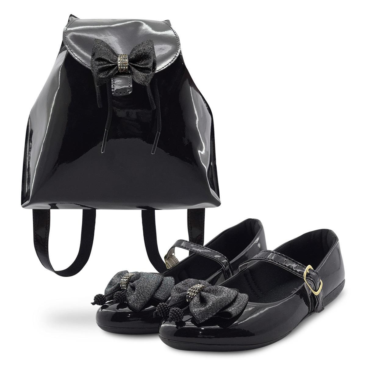 Sapatilha Gatatuya Infantil com Bolsa Mochila Laço Preto Glitter Menina -  Preto | Netshoes