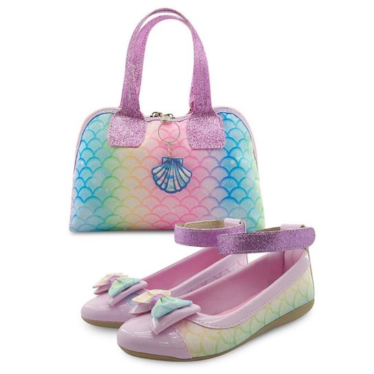 Sapatilha Gatatuya Infantil Sereia com Bolsinha Laço Lilás/Rosa Menina - Lilás Menor preço em Sapatilha Gatatuya Infantil Sereia com Bolsinha Laço Lilás/Rosa Menina - Lilás