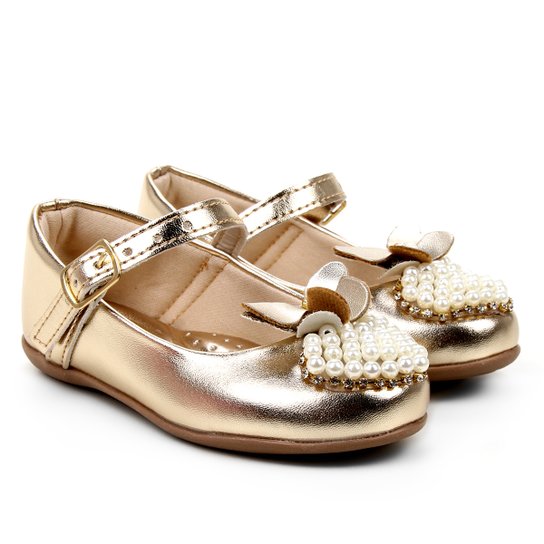 Sapatilha Infantil Bella Ninna Com Pérolas - Dourado Menor preço em Sapatilha Infantil Bella Ninna Com Pérolas - Dourado