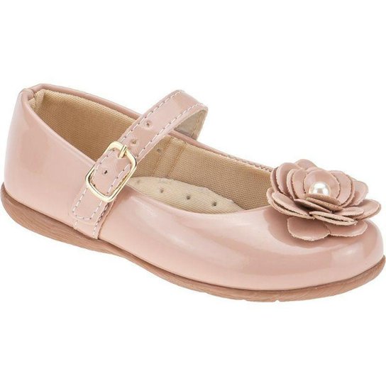 Sapatilha Infantil Feminina Social Verniz Menina Laço Flor - Nude Menor preço em Sapatilha Infantil Feminina Social Verniz Menina Laço Flor - Nude