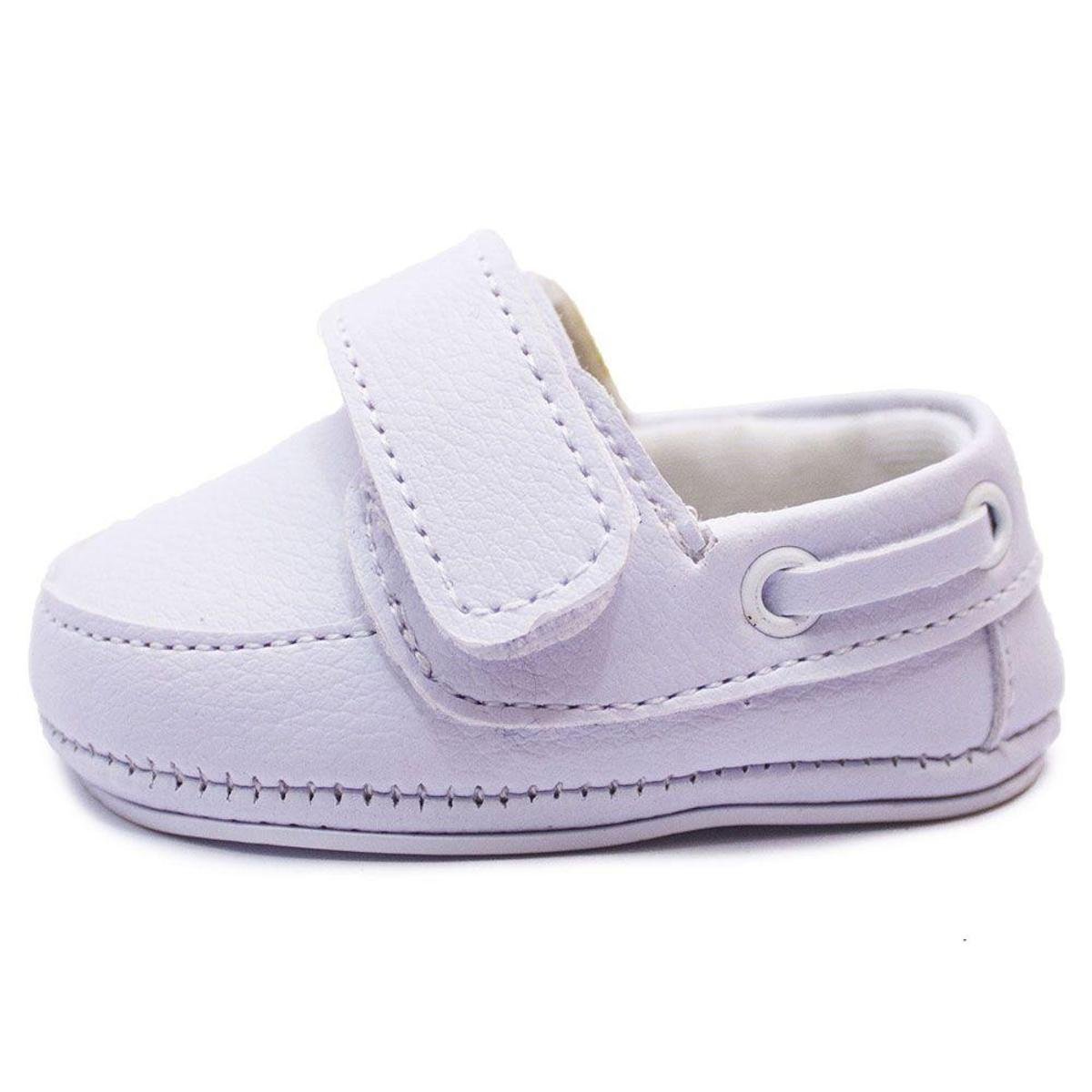 Mocassim Bebê Branco Velcro Flor - Ropek Moda Bebê