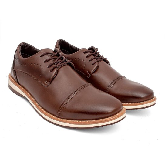 Sapato Casual Masculino Social Oxford Reforçado Bico Redondo Cadarço Anti Stress Couro Legítimo - Café Menor preço em Sapato Casual Masculino Social Oxford Reforçado Bico Redondo Cadarço Anti Stress Couro Legítimo - Café