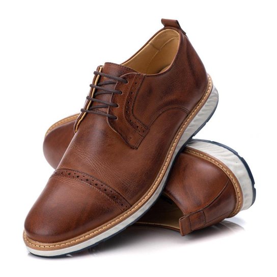 Sapato Casual Oxford Loafer Masculino Brogue Premium Couro Confort Andora - Marrom Menor preço em Sapato Casual Oxford Loafer Masculino Brogue Premium Couro Confort Andora - Marrom