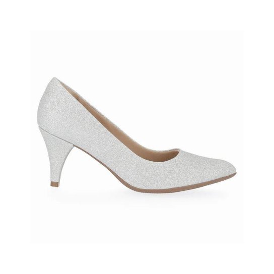 Sapato Conforto Piccadilly Glitter Festa Salto Médio 745035 - Prata Menor preço em Sapato Conforto Piccadilly Glitter Festa Salto Médio 745035 - Prata