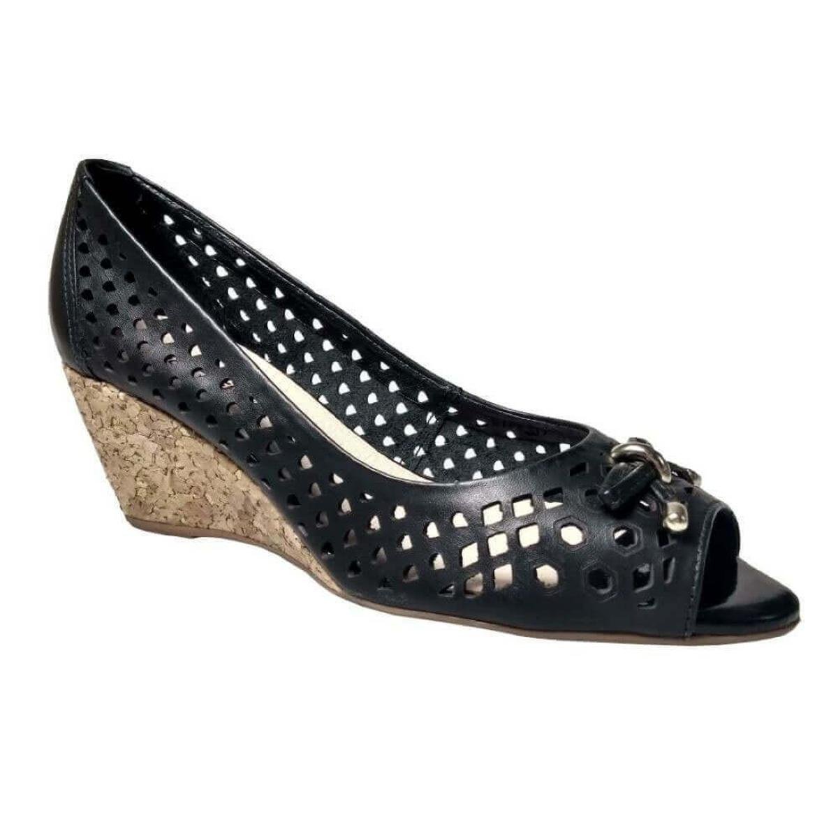 Sapato Couro Bottero Salto Anabela 278803 - Preto | Netshoes