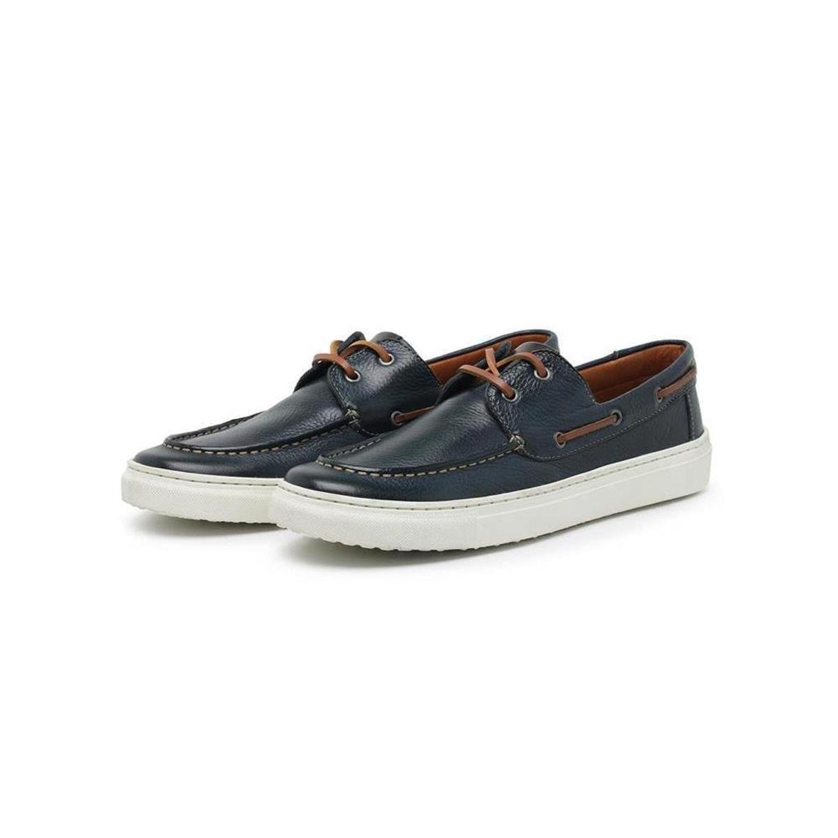 Sapato Dockside Masculino Couro Confortável Casual - Azul Escuro | Netshoes
