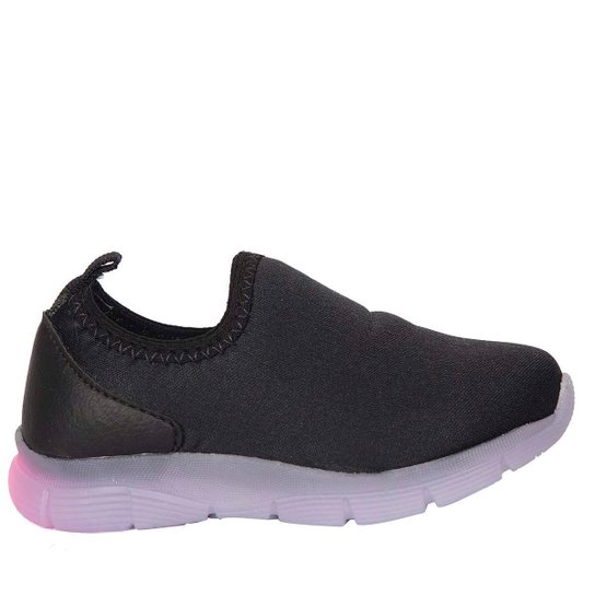 Sapato Infantil Calce Fácil Casual Bordado Tenis Meia Macio com led - Preto Menor preço em Sapato Infantil Calce Fácil Casual Bordado Tenis Meia Macio com led - Preto