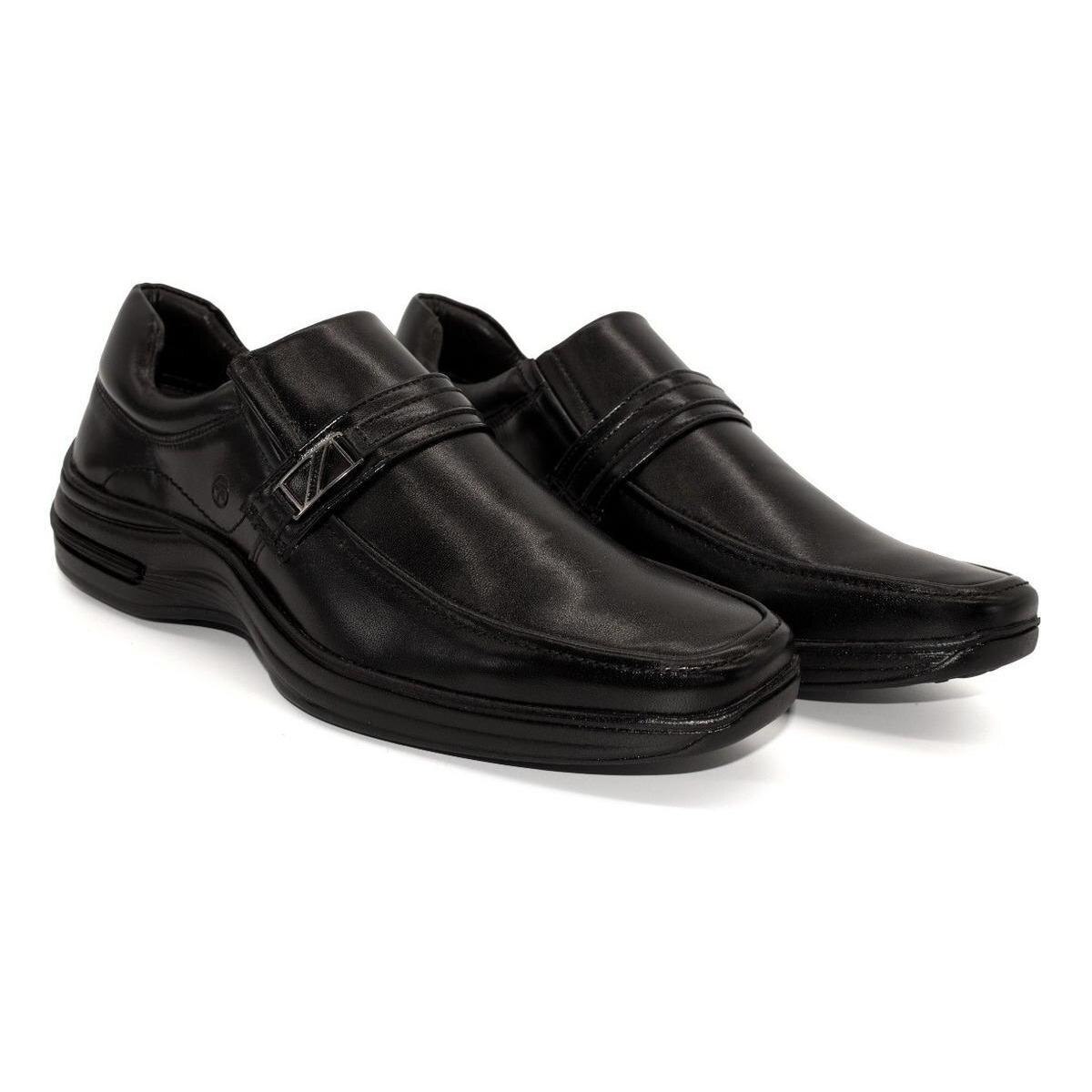 Sapato Masculino Casual Couro Confort Sintetico Solado Borracha - Preto |  Netshoes