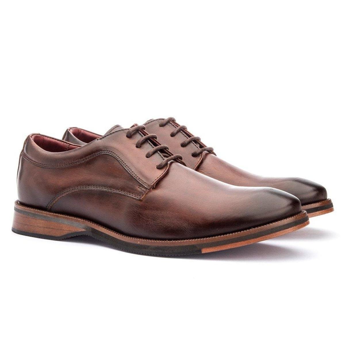 Sapato Masculino Derby Sola De Couro com Borracha Look Pinhão Menor preço em Sapato Masculino Derby Sola De Couro com Borracha Look Pinhão