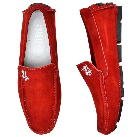 Sapato Mens Mocassim Polo Power Dockside Couro Confortável - Vermelho Menor preço em Sapato Mens Mocassim Polo Power Dockside Couro Confortável - Vermelho