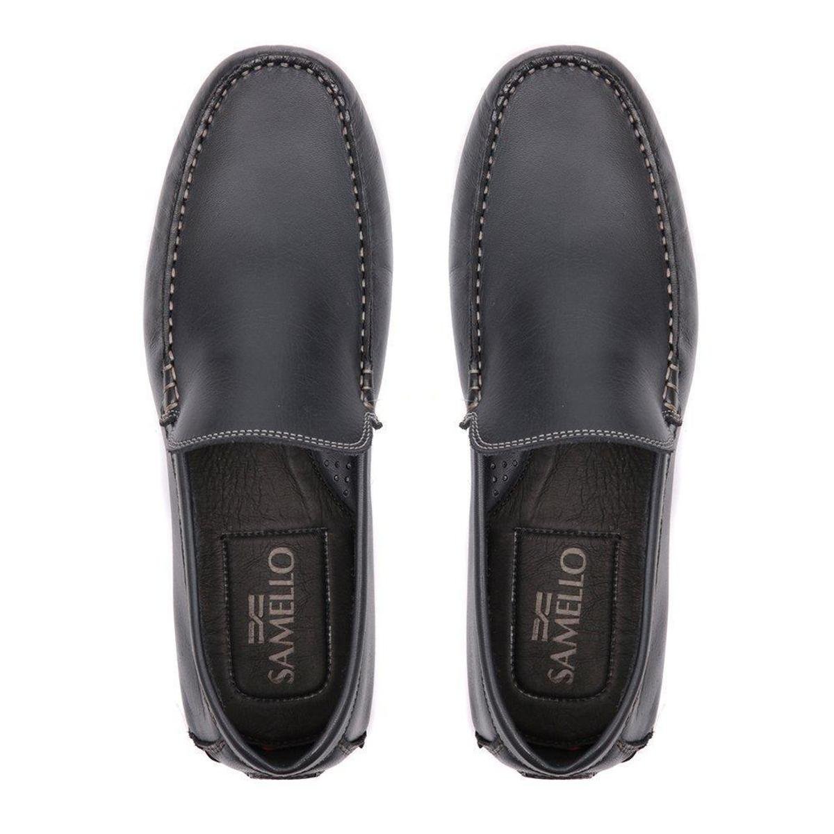 Sapato Mocassim Drive Samello Athlone Couro Masculino - Preto | Netshoes
