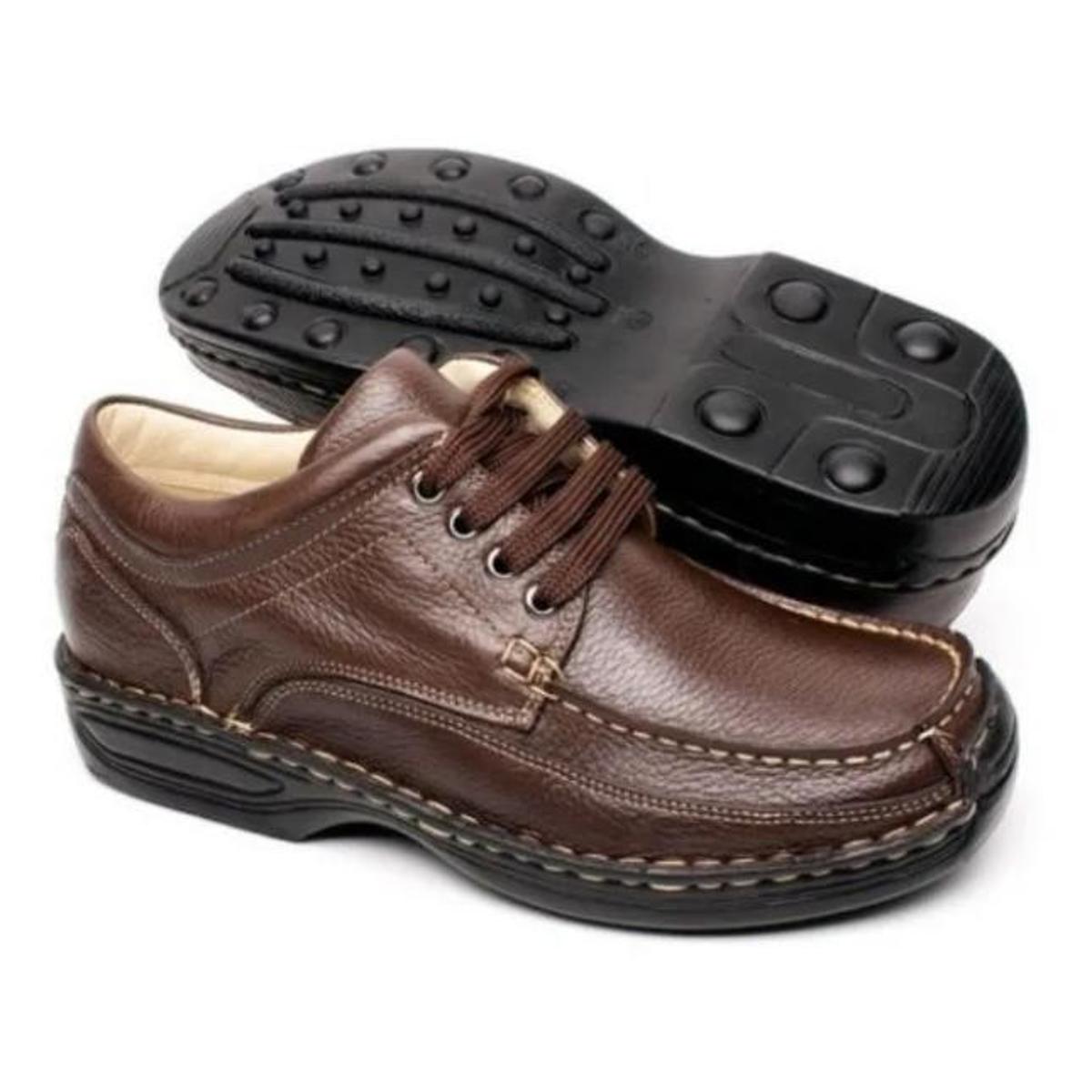 Sapato Ortopédico Masculino Anti Stress Couro Total Conforto - Marrom |  Netshoes