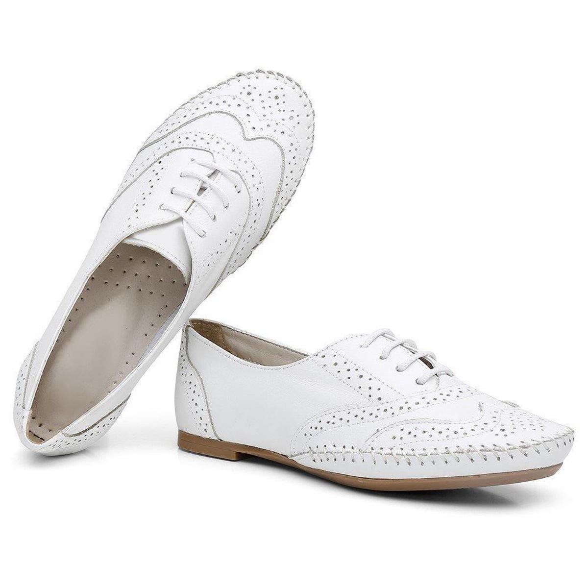 Sapato Oxford Comfort Couro Feminino Branco Netshoes