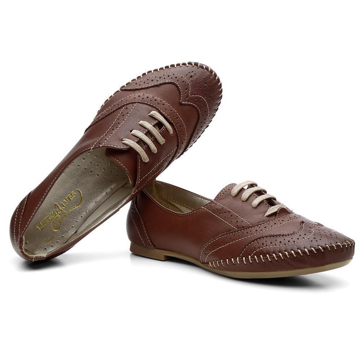 Sapato Oxford Couro Feminino Cadarço Brogue Conforto Estilo - Marrom |  Netshoes