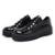 Sapato Oxford Feminino Mocassim Slip-On Sola Tratorada Coturno Cano Baixo Verniz - Preto