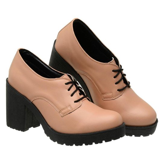 Sapato Oxford Muritalle Verniz Salto Meia Pata Feminino Nude