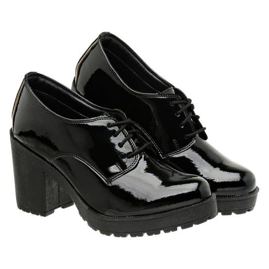 Sapato Oxford Muritalle Verniz Salto Meia Pata Feminino Preto