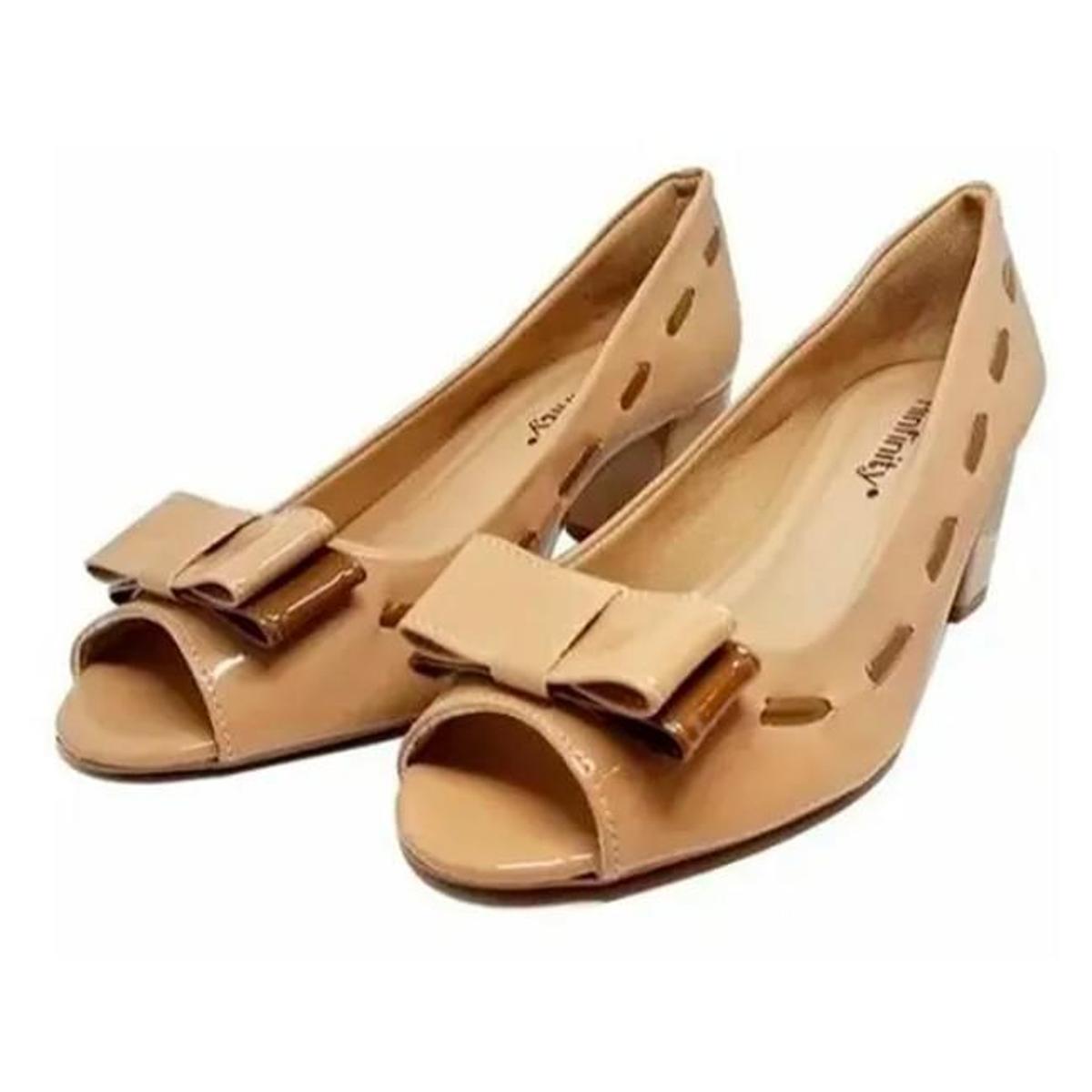 Sapato Peep Toe Laço Salto Baixo 282 HINFINITY Feminino - Caramelo |  Netshoes