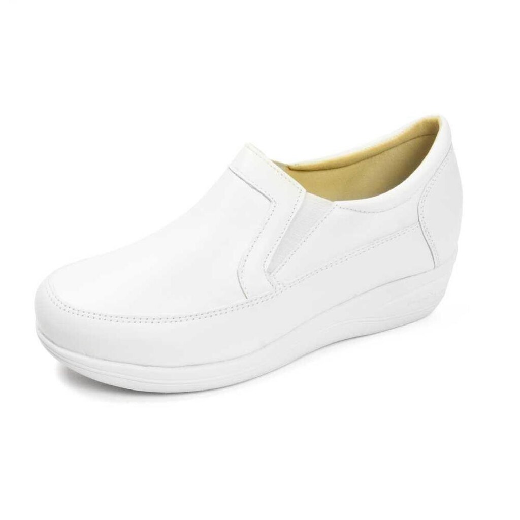 SAPATO PIERRÔ FEMININO ORTOPÉDICO ELÁSTICO COURO BOI BRANCO