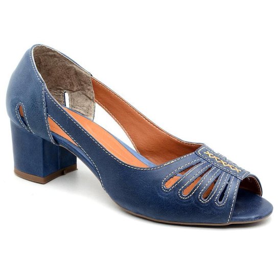 Sapato Sandalia Casual Feminino Couro Salto Baixo Bico Aberto Linha Conforto Estilo Social Moderno - Marinho Menor preço em Sapato Sandalia Casual Feminino Couro Salto Baixo Bico Aberto Linha Conforto Estilo Social Moderno - Marinho