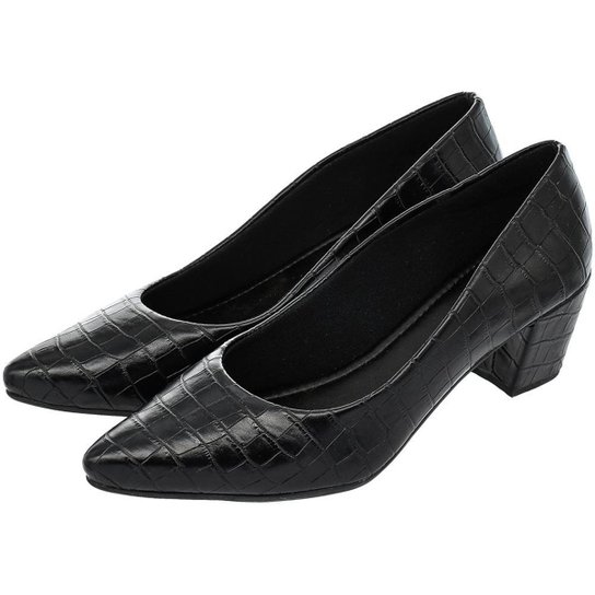 Sapato Scarpin Feminino Bico Fino CM Calçados Confort Napa Liso Croco Verniz - Preto Menor preço em Sapato Scarpin Feminino Bico Fino CM Calçados Confort Napa Liso Croco Verniz - Preto