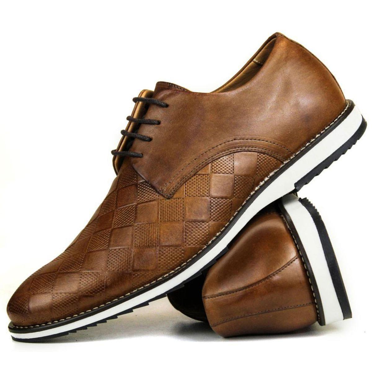 Sapato Social Brogue Xadrez Masculino Couro Confortável - Marrom | Netshoes