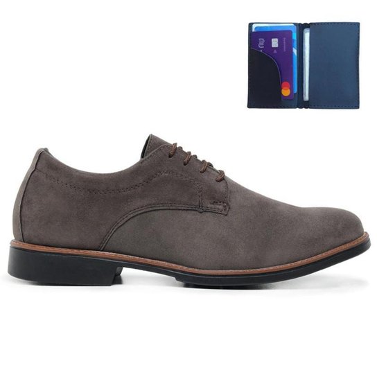 Sapato Social Casual Cadarço Conforto Com Carteira - Cinza Menor preço em Sapato Social Casual Cadarço Conforto Com Carteira - Cinza