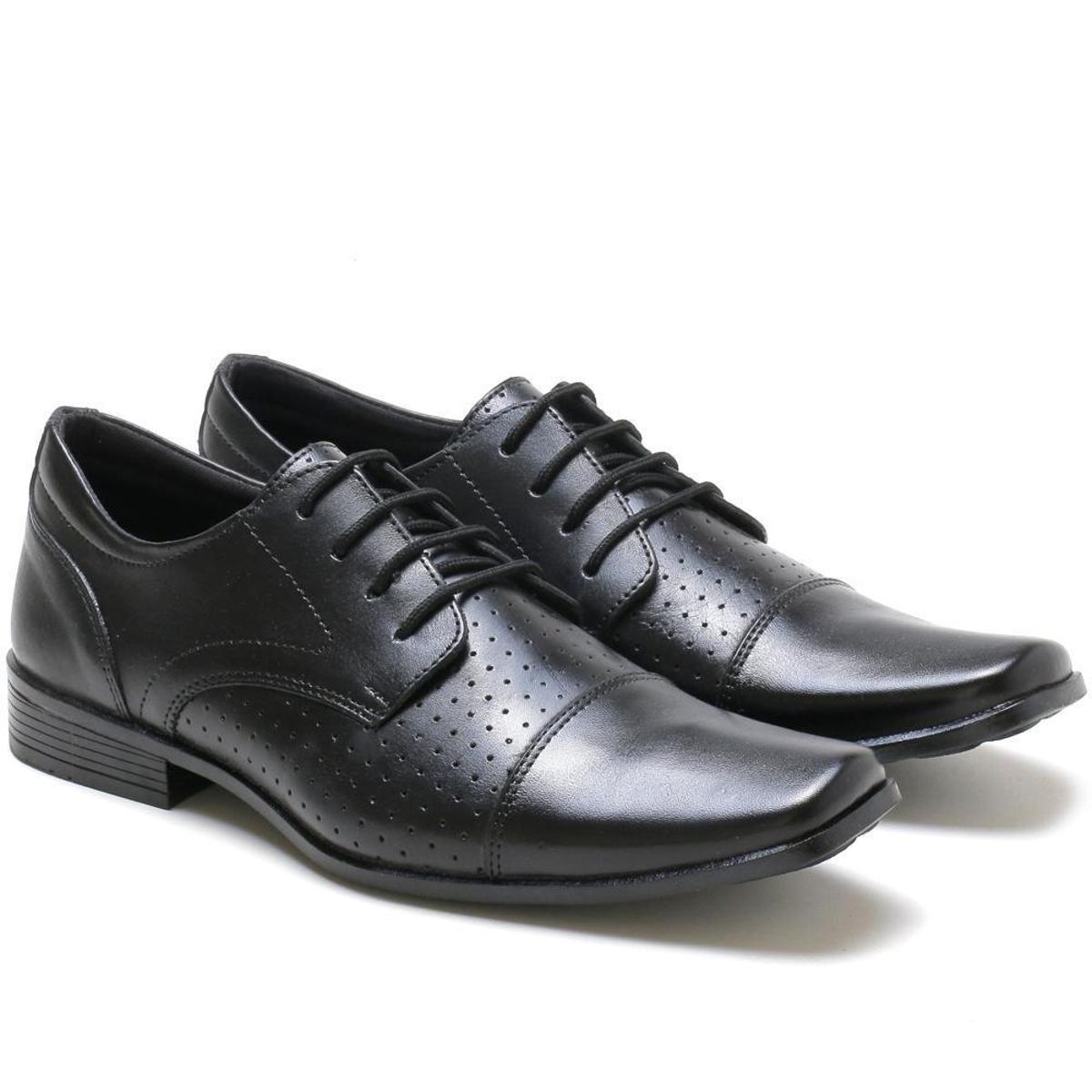 Sapato Social Com Cadarço Bico Fino Couro Legitimo - Preto | Netshoes