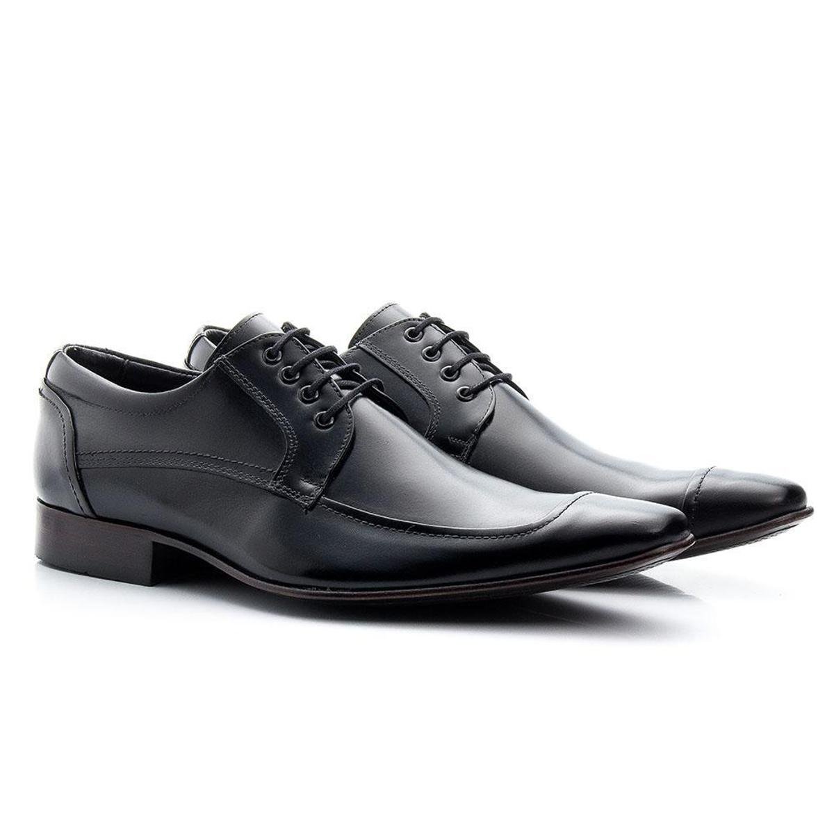 Sapato Social com Cadarço Masculino em Couro com Costuras Aparentes - Preto  | Netshoes
