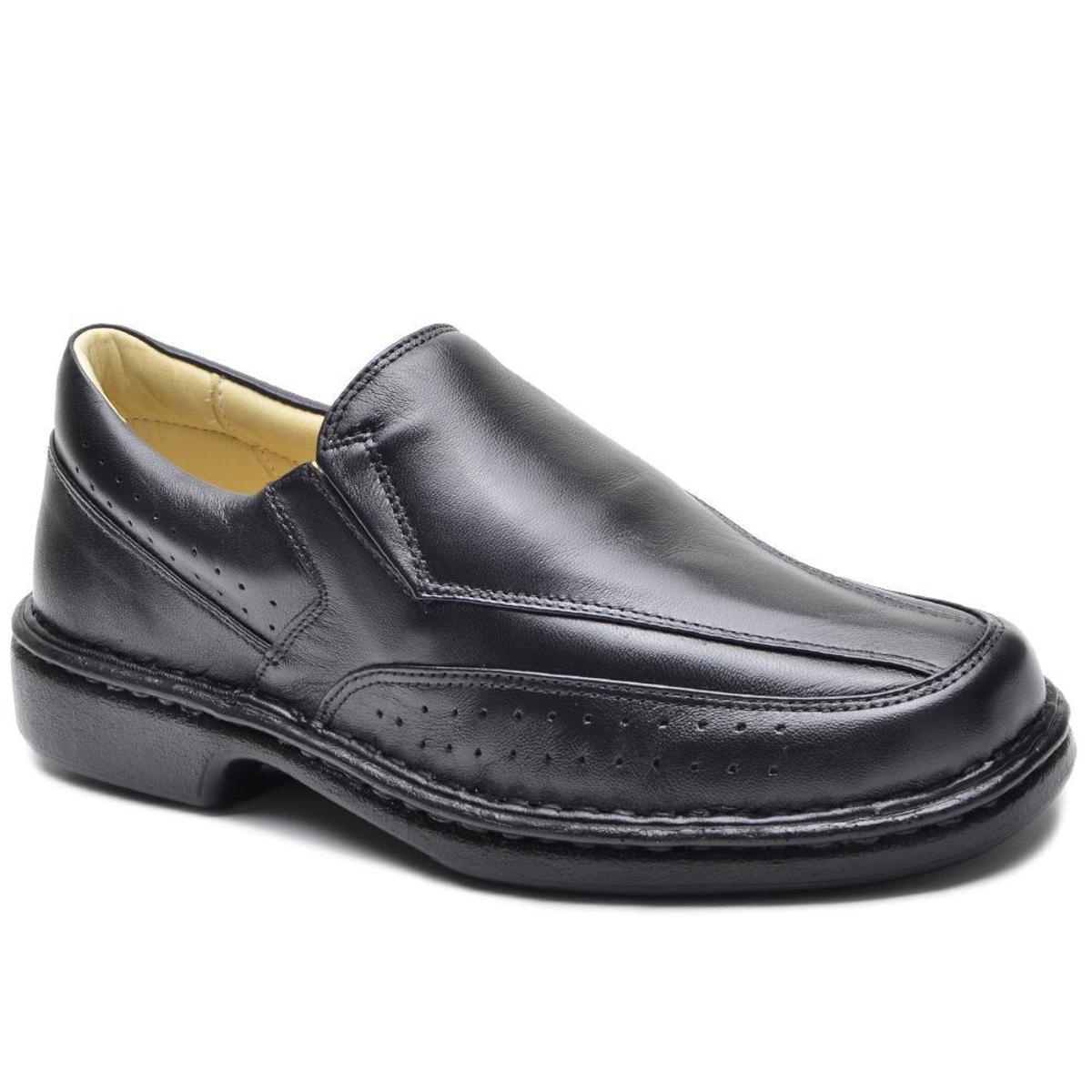 Sapato Social Couro Masculino Bico Redondo Leve Conforto - Preto | Netshoes