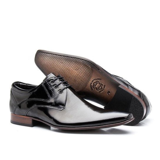 Sapato Social Couro Verniz Estilo Italiano Festa Masculino - Preto Menor preço em Sapato Social Couro Verniz Estilo Italiano Festa Masculino - Preto