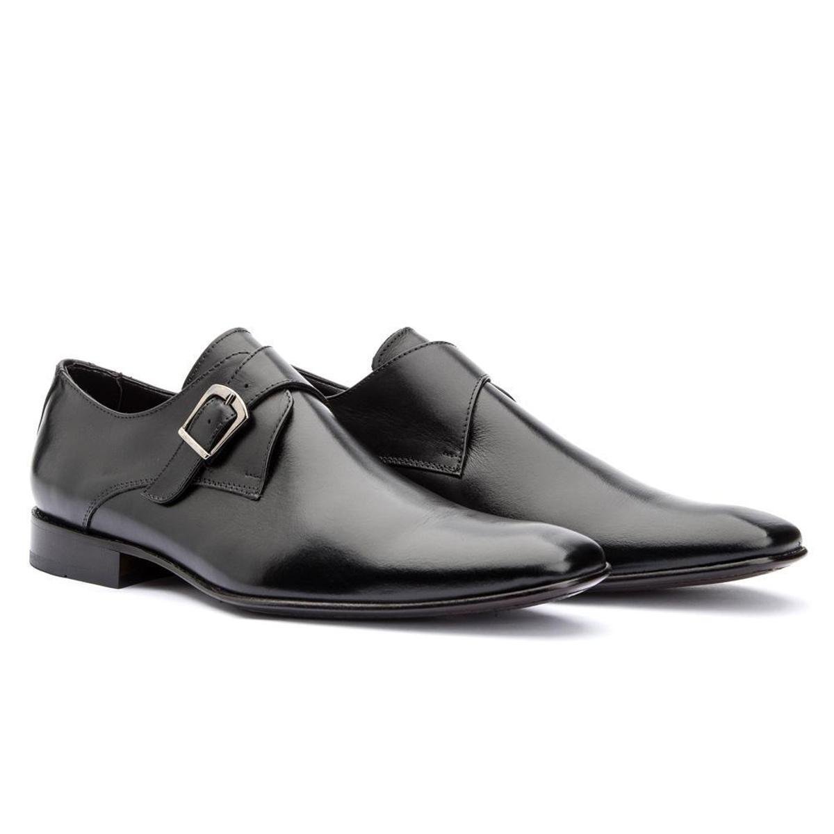 Sapato Social em Couro Masculino Monk Strap com Fivela e Sola de Couro -  Preto | Netshoes