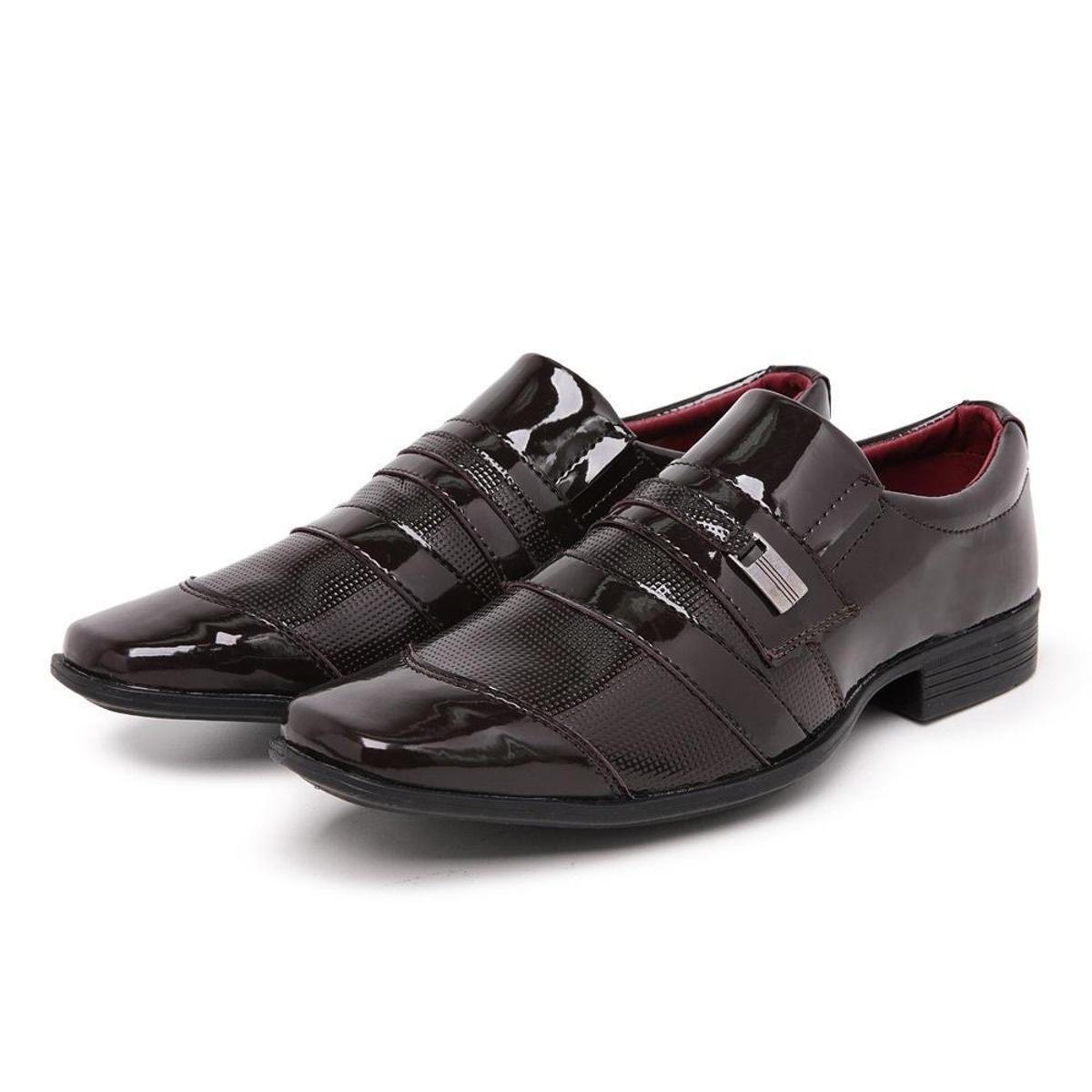 Sapato Social em Verniz Masculino com Elastico Lateral e Sola Borracha -  Marrom | Netshoes