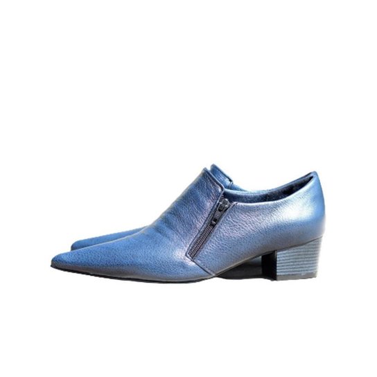 Sapato Social Feminino em Couro Salto Grosso cm Azul Escuro