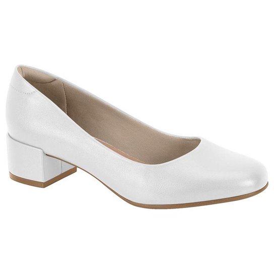 Sapato Social Feminino Salto Bloco Napa Branco Beira Rio