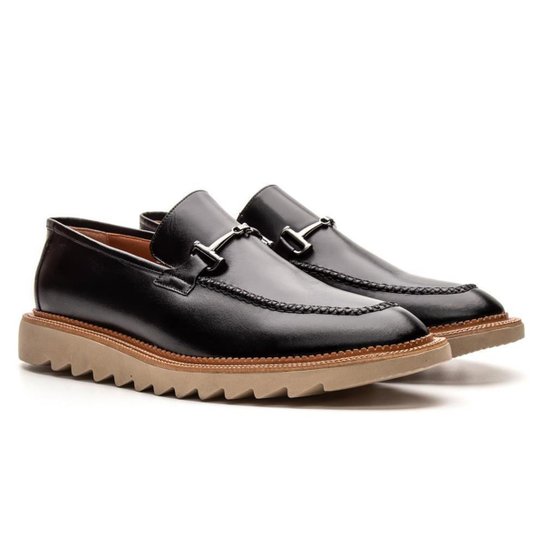 Sapato Social Loafer Masculino Couro Tratorado Fivela Estilo - Preto Menor preço em Sapato Social Loafer Masculino Couro Tratorado Fivela Estilo - Preto