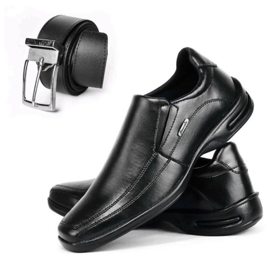 Sapato Social Masculino Casual Moderno Antistress Ortopedcio + Cinto Dupla Face - Preto Menor preço em Sapato Social Masculino Casual Moderno Antistress Ortopedcio + Cinto Dupla Face - Preto