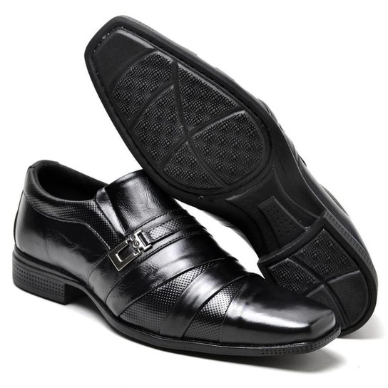 Sapato Social Masculino Com Bico Quadrado e Fechamento de Fivela - Preto Menor preço em Sapato Social Masculino Com Bico Quadrado e Fechamento de Fivela - Preto