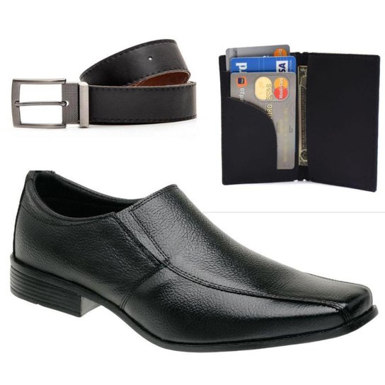 Sapato Social Masculino Couro Kit Cinto + carteira + conforto Envio já - Preto Menor preço em Sapato Social Masculino Couro Kit Cinto + carteira + conforto Envio já - Preto