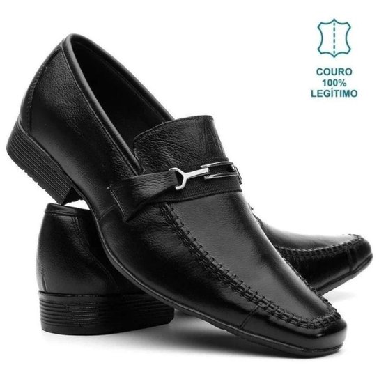 Sapato Social Masculino Couro Legítimo Bico Quadrado Calce Fácil Liso Gravata Italiano Premium - Preto Menor preço em Sapato Social Masculino Couro Legítimo Bico Quadrado Calce Fácil Liso Gravata Italiano Premium - Preto