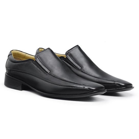 Sapato Social Masculino Couro Liso Elástico Moderno Conforto - Preto Menor preço em Sapato Social Masculino Couro Liso Elástico Moderno Conforto - Preto