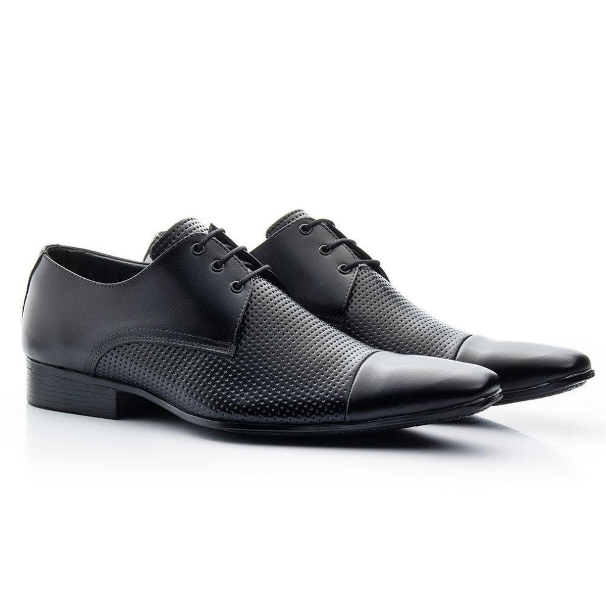 Sapato Social Masculino em Couro com Cadarço Textura e Bico Redondo - Preto  | Netshoes