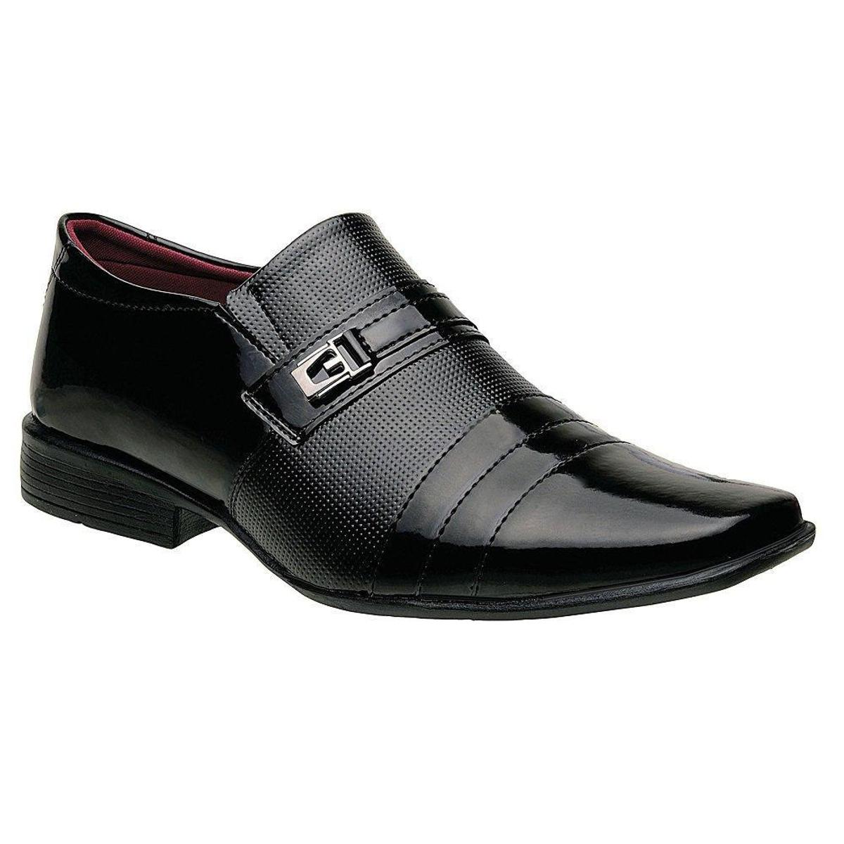 Sapato Social Masculino Em Verniz Duas Tiras Sem Cadarco E Com Fivela Preto  - Preto | Netshoes
