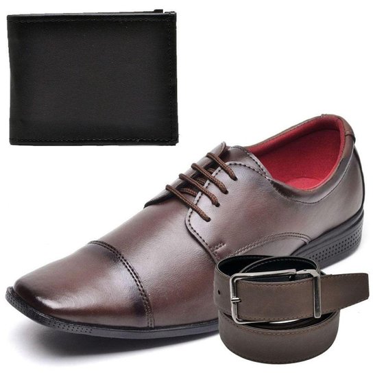 Sapato Social Masculino Siroco Cadarço Cinto + Carteira - Marrom Menor preço em Sapato Social Masculino Siroco Cadarço Cinto + Carteira - Marrom