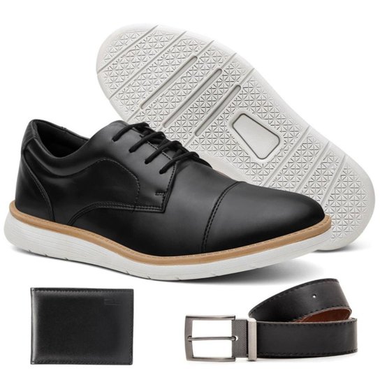Sapato Social Oxford Masculino Elegante Moderno Mais Cinto e Carteira - Preto Menor preço em Sapato Social Oxford Masculino Elegante Moderno Mais Cinto e Carteira - Preto