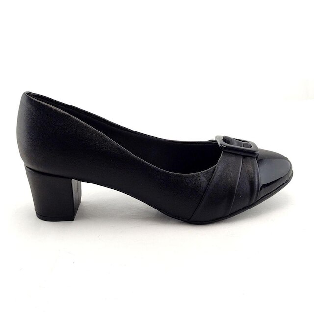 Sapato Social Salto Baixo e Confortavel com Fivela Feminino - Preto ...